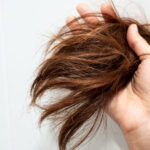 hand holding dry damaged hair