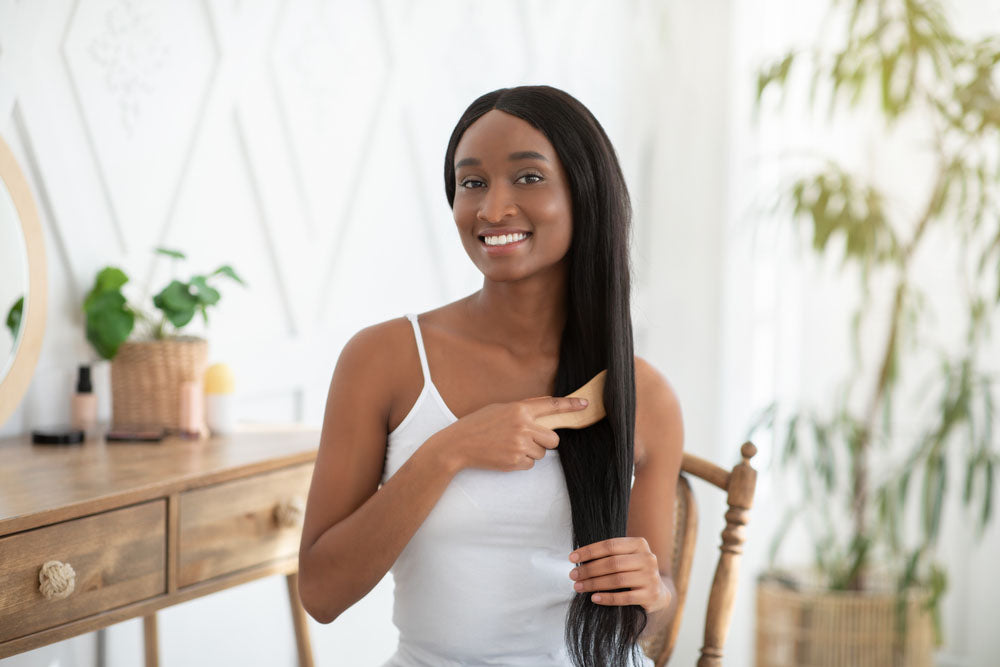 portrait brushing long hair