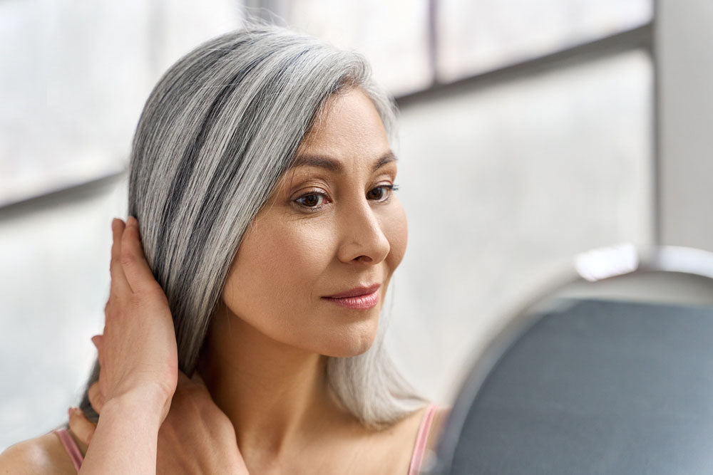 portrait fixing gray hair