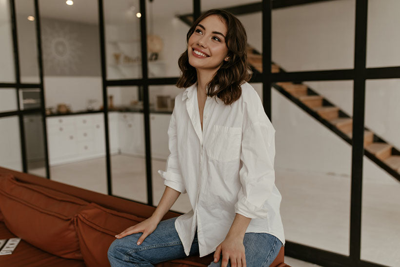 woman white shirt denim